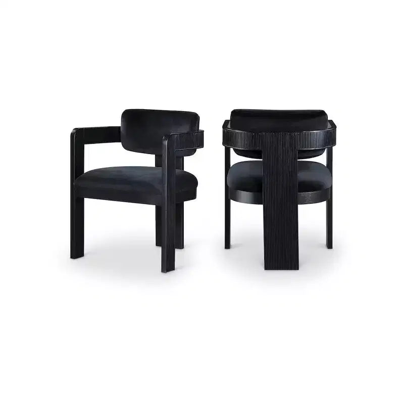 Chaise de salle à manger en velours, pieds noirs, lot de 2