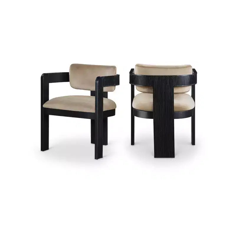 Chaise de salle à manger en velours, pieds noirs, lot de 2