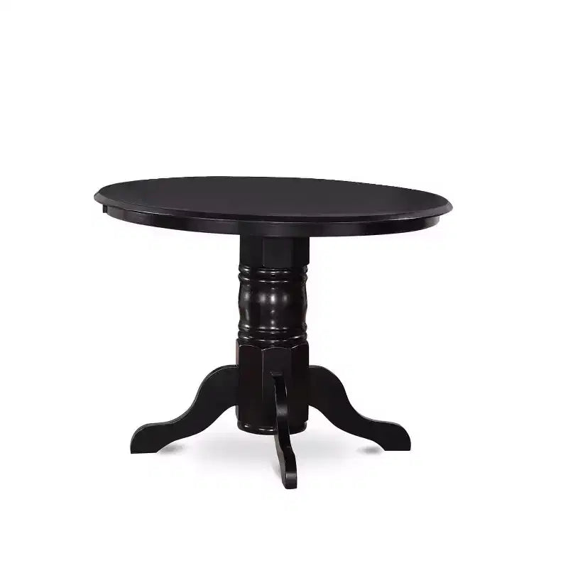 Ensemble de salle à manger rond noir avec chaises en lin beige, 4 places, 5 pièces