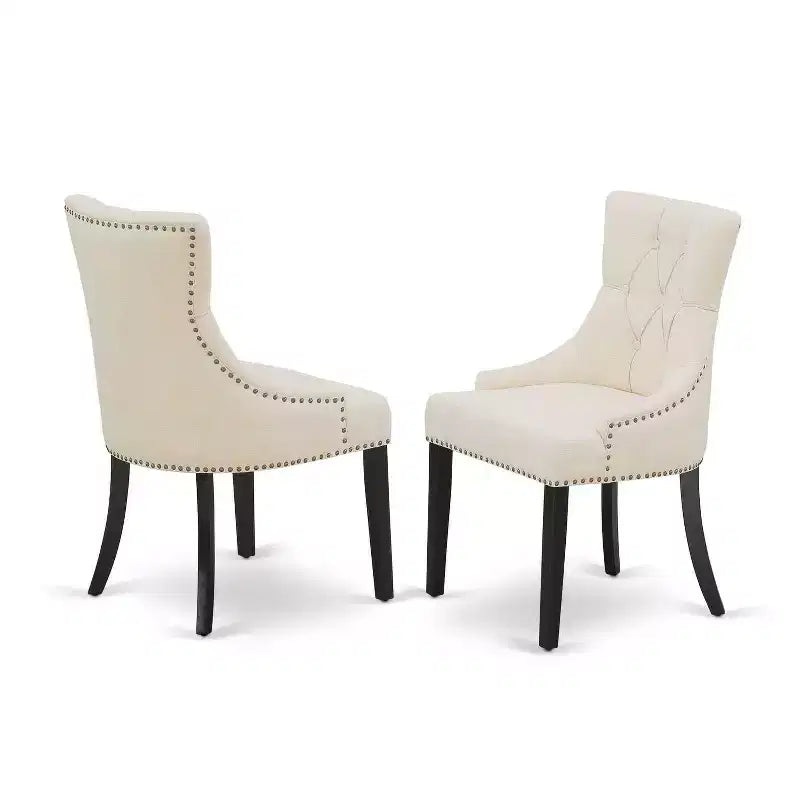 Ensemble de salle à manger rond noir avec chaises en lin beige, 4 places, 5 pièces