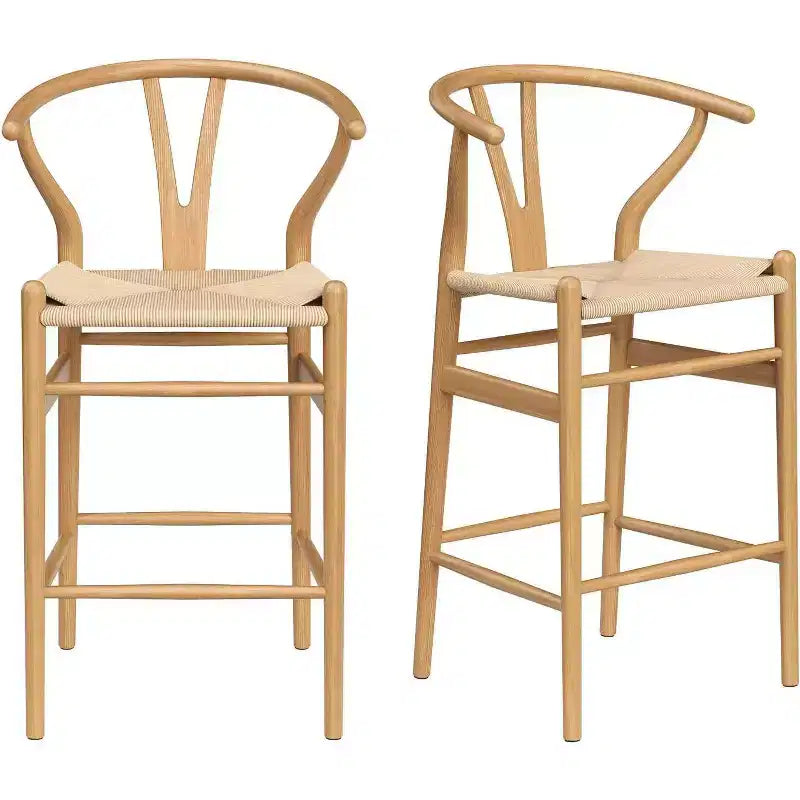 PexFix Fully Assembled Wishbone Barstool Weave Counter Height Bar Stool for Kitchen Island Nature