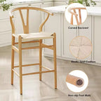 Tabouret de bar Wishbone en bois naturel, dossier en X, assise tressée, 1 place