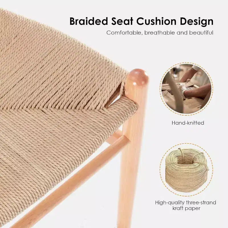 Tabouret de bar Wishbone en bois naturel, dossier en X, assise tressée, 1 place