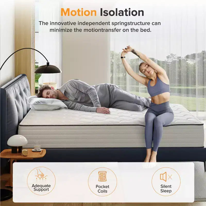 Matelas hybride blanc à ressorts ensachés et mousse à mémoire de forme, fermeté moyenne, 1–2 personnes