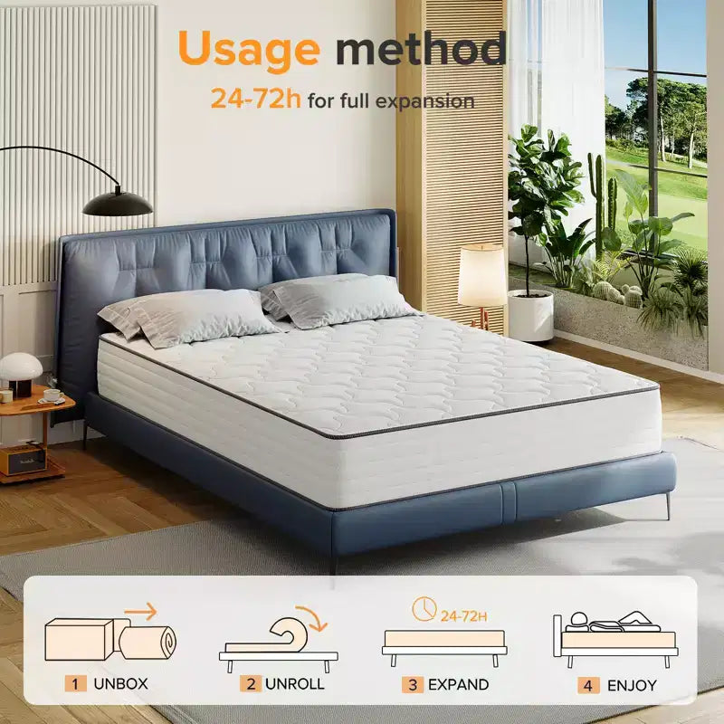 Matelas hybride blanc à ressorts ensachés et mousse à mémoire de forme, fermeté moyenne, 1–2 personnes