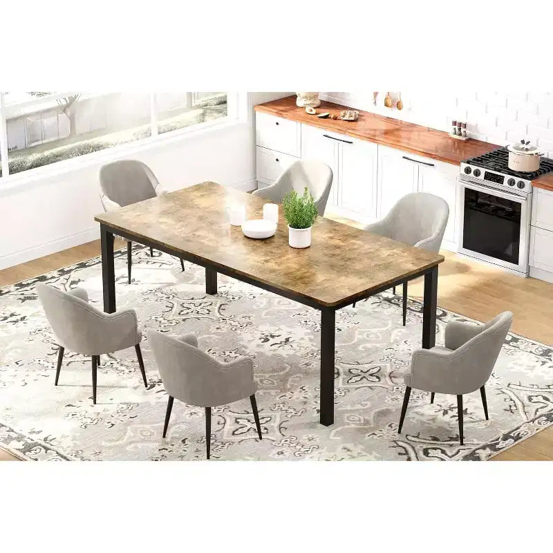 Table à manger rectangulaire blanche de style industriel avec pieds en métal, 6-8 places