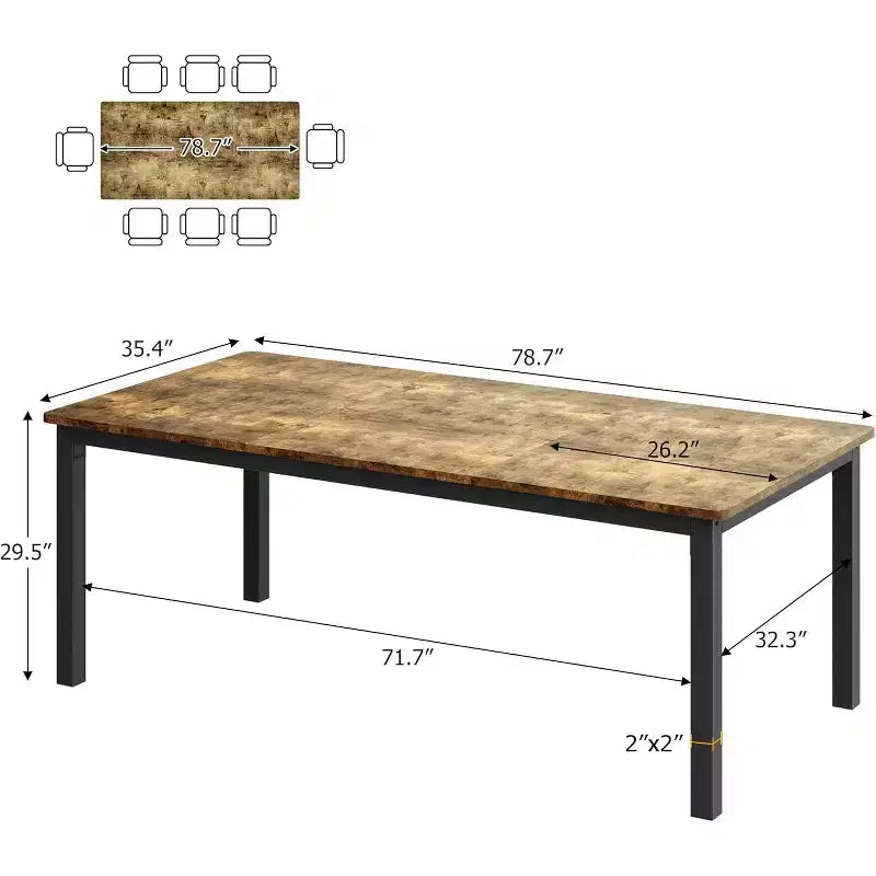 Table à manger rectangulaire blanche de style industriel avec pieds en métal, 6-8 places