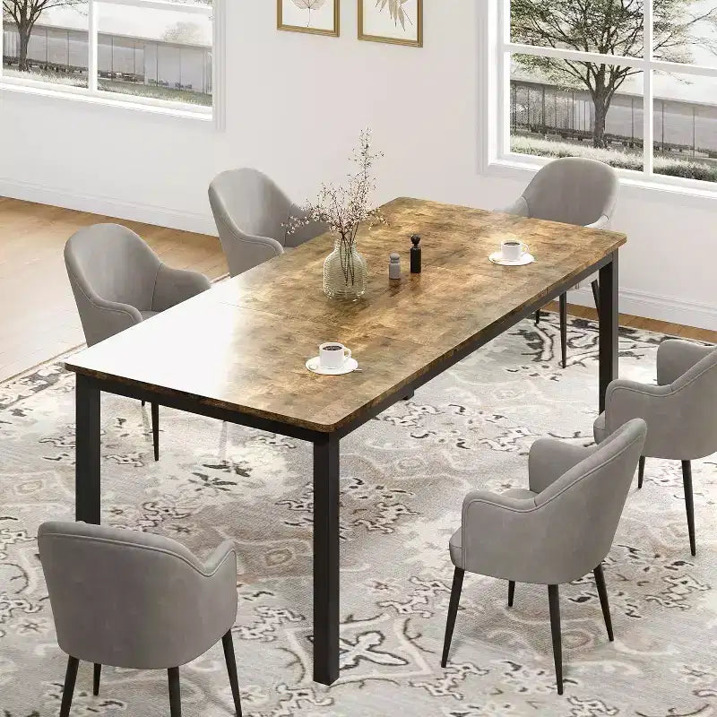 71 Rectangle Dining Table with Metal Legs, Seats 6-8, Waterproof Surface, Round Corners, Multifunctional Kitchen & Office Desk