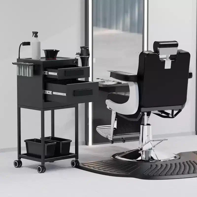 Chariot de Salon Roulant en Métal Noir avec 2 Tiroirs Verrouillables, Utilisation Individuelle