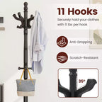Porte-manteau autoportant noir/marron/naturel avec 3 hauteurs réglables, 11 crochets – 1 personne