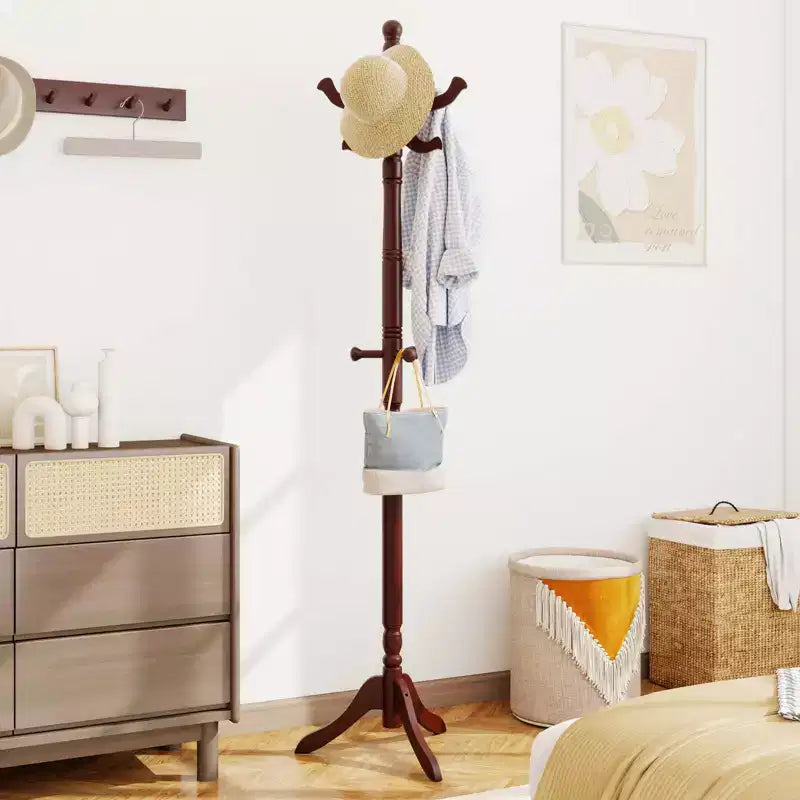 Porte-manteau autoportant noir/marron/naturel avec 3 hauteurs réglables, 11 crochets – 1 personne