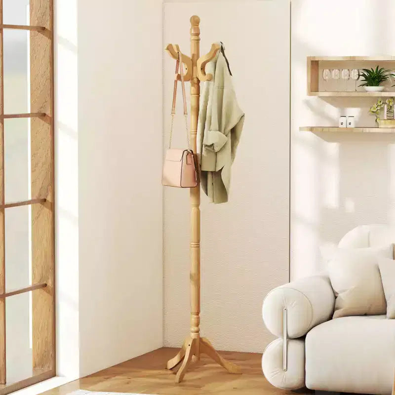 Porte-manteau autoportant noir/marron/naturel avec 3 hauteurs réglables, 11 crochets – 1 personne
