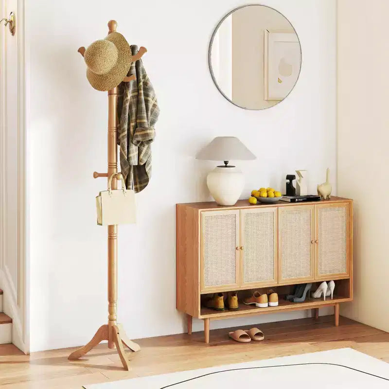 Porte-manteau autoportant noir/marron/naturel avec 3 hauteurs réglables, 11 crochets – 1 personne