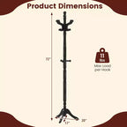 Porte-manteau autoportant noir/marron/naturel avec 3 hauteurs réglables, 11 crochets – 1 personne