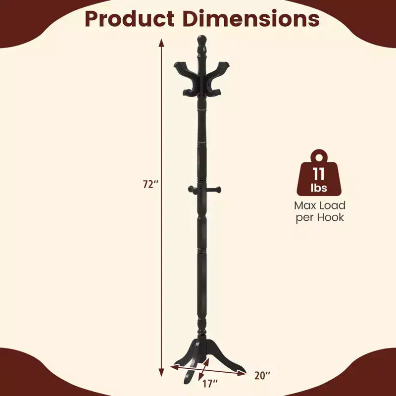 Porte-manteau autoportant noir/marron/naturel avec 3 hauteurs réglables, 11 crochets – 1 personne
