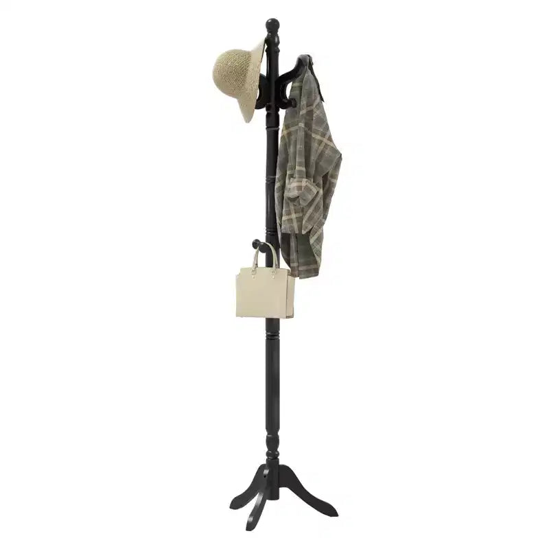 Costway Solid Rubber Wood Coat Rack with 3 Adjustable Heights and 11 Hooks for Hallway Black/Brown/Natural