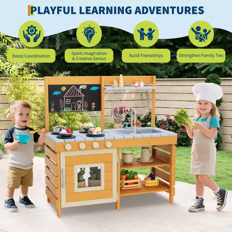 Cuisine de boue d'extérieur en bois naturel, 1 enfant, 3-8 ans