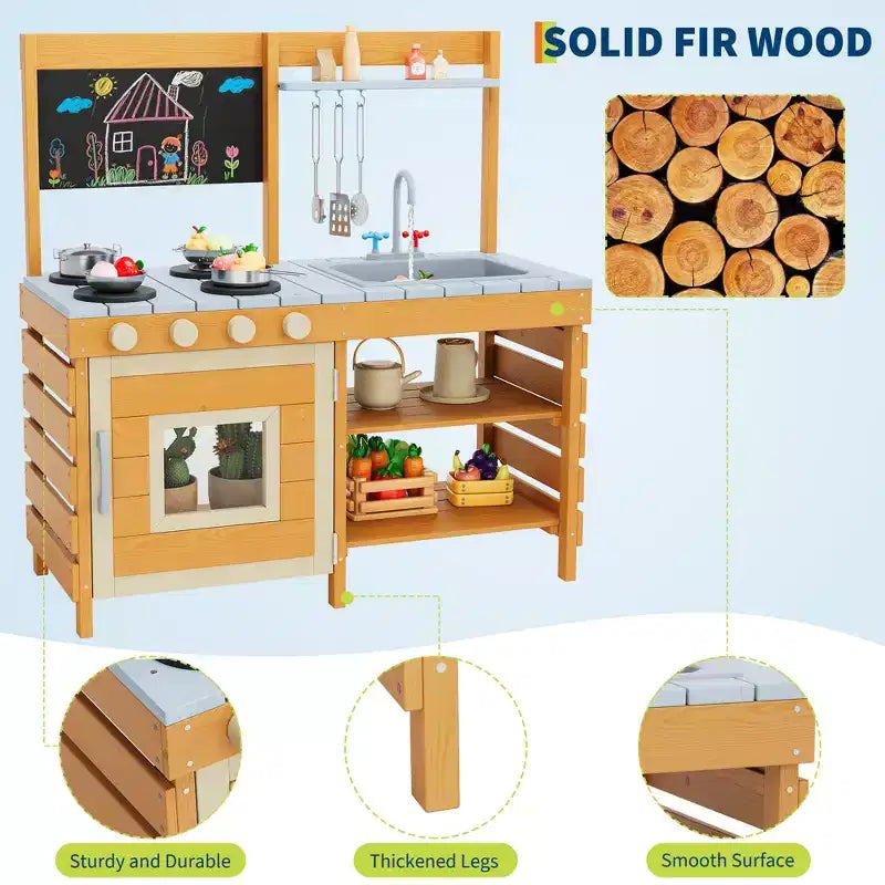Cuisine de boue d'extérieur en bois naturel, 1 enfant, 3-8 ans