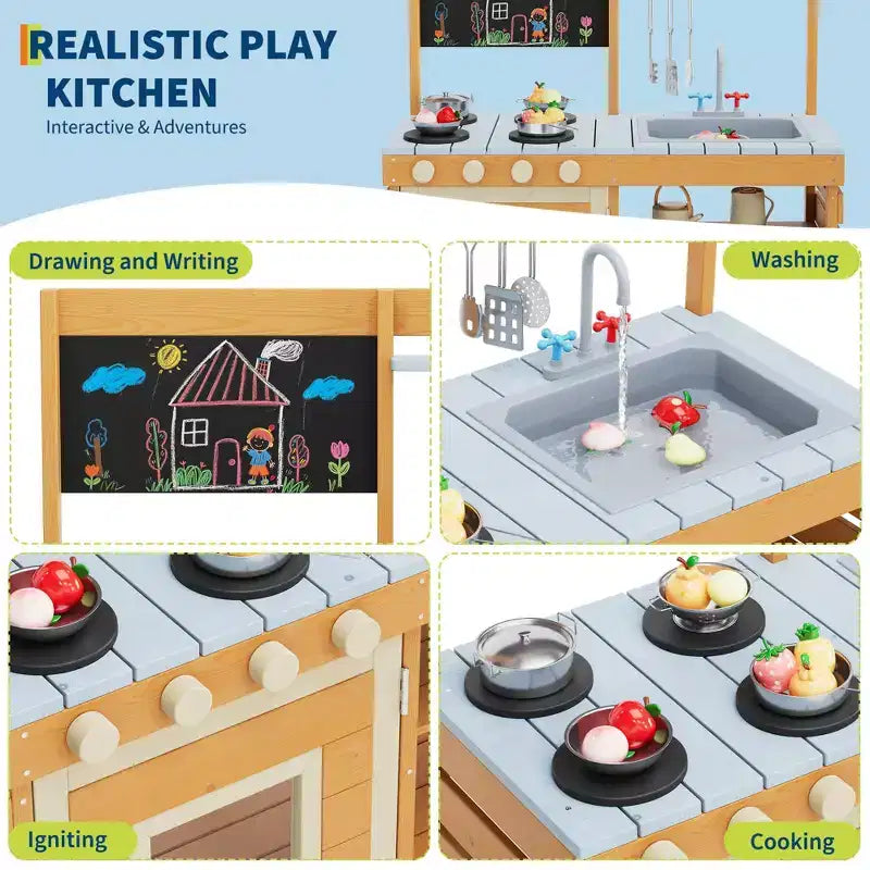 Cuisine de boue d'extérieur en bois naturel, 1 enfant, 3-8 ans