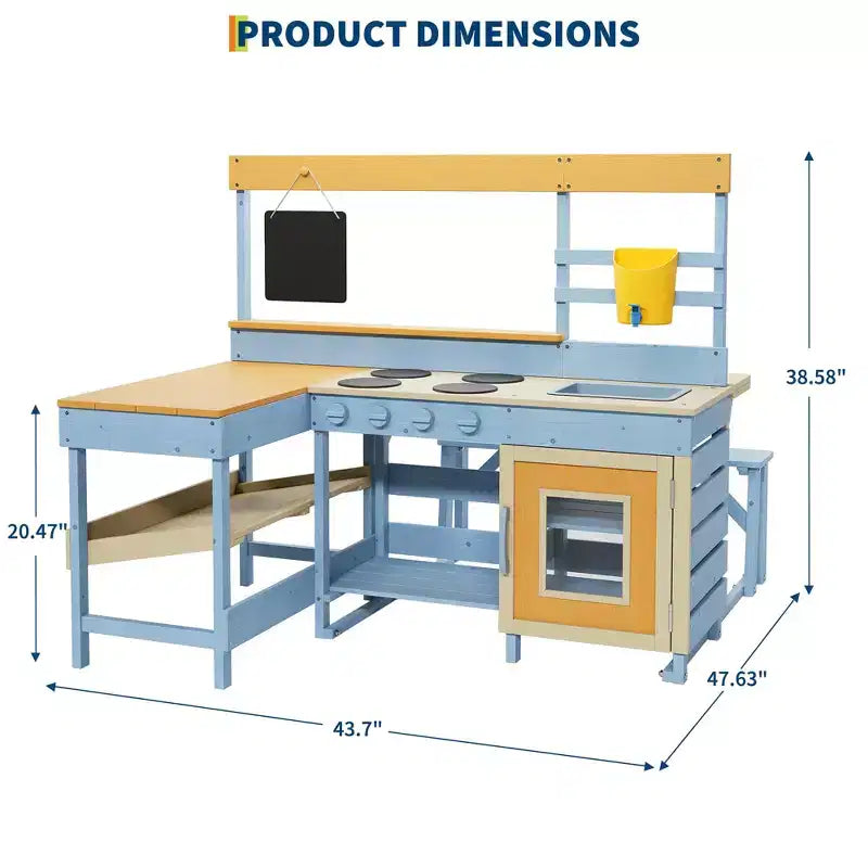 Cuisine à boue d'extérieur 2-en-1 en bois naturel avec table de pique-nique, 3 ans et plus, plusieurs enfants