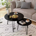 Tables basses gigognes rondes (lot de 2) noires/marron/blanches, plateau en MDF, structure en métal