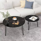 Tables basses gigognes rondes (lot de 2) noires/marron/blanches, plateau en MDF, structure en métal