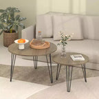 Tables basses gigognes rondes (lot de 2) noires/marron/blanches, plateau en MDF, structure en métal