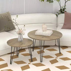 Tables basses gigognes rondes (lot de 2) noires/marron/blanches, plateau en MDF, structure en métal