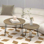 Tables basses gigognes rondes (lot de 2) noires/marron/blanches, plateau en MDF, structure en métal