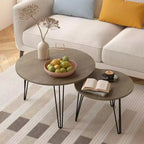 Tables basses gigognes rondes (lot de 2) noires/marron/blanches, plateau en MDF, structure en métal