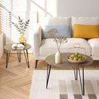 Tables basses gigognes rondes (lot de 2) noires/marron/blanches, plateau en MDF, structure en métal