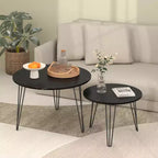 Tables basses gigognes rondes (lot de 2) noires/marron/blanches, plateau en MDF, structure en métal