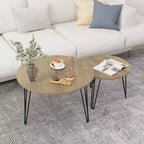 Tables basses gigognes rondes (lot de 2) noires/marron/blanches, plateau en MDF, structure en métal