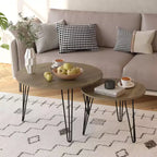 Tables basses gigognes rondes (lot de 2) noires/marron/blanches, plateau en MDF, structure en métal