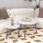 Tables basses gigognes rondes (lot de 2) noires/marron/blanches, plateau en MDF, structure en métal