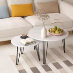 Tables basses gigognes rondes (lot de 2) noires/marron/blanches, plateau en MDF, structure en métal