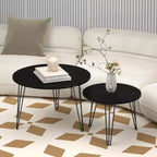 Tables basses gigognes rondes (lot de 2) noires/marron/blanches, plateau en MDF, structure en métal