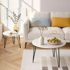 Tables basses gigognes rondes (lot de 2) noires/marron/blanches, plateau en MDF, structure en métal