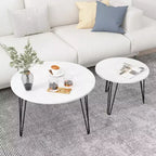 Tables basses gigognes rondes (lot de 2) noires/marron/blanches, plateau en MDF, structure en métal