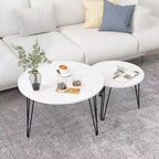 Tables basses gigognes rondes (lot de 2) noires/marron/blanches, plateau en MDF, structure en métal