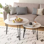 Tables basses gigognes rondes (lot de 2) noires/marron/blanches, plateau en MDF, structure en métal