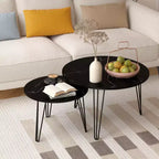 Tables basses gigognes rondes (lot de 2) noires/marron/blanches, plateau en MDF, structure en métal