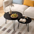 Tables basses gigognes rondes (lot de 2) noires/marron/blanches, plateau en MDF, structure en métal
