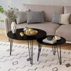 Tables basses gigognes rondes (lot de 2) noires/marron/blanches, plateau en MDF, structure en métal