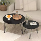 Tables basses gigognes rondes (lot de 2) noires/marron/blanches, plateau en MDF, structure en métal