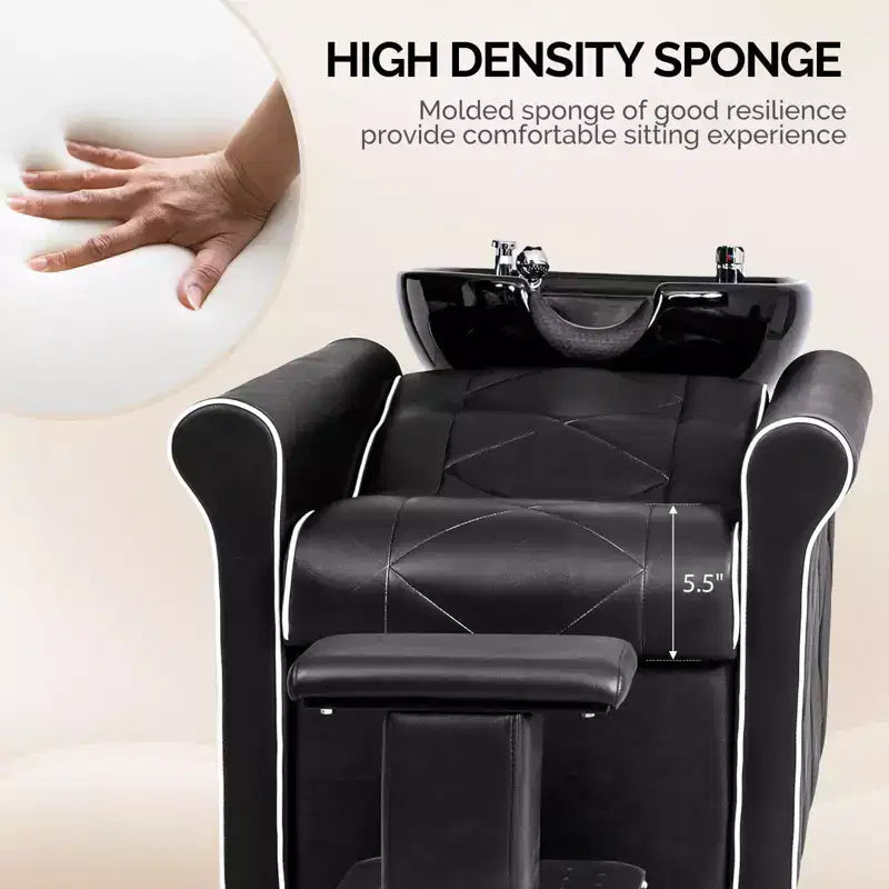 Bac de lavage et fauteuil de coiffure tapissés noirs, 1 personne