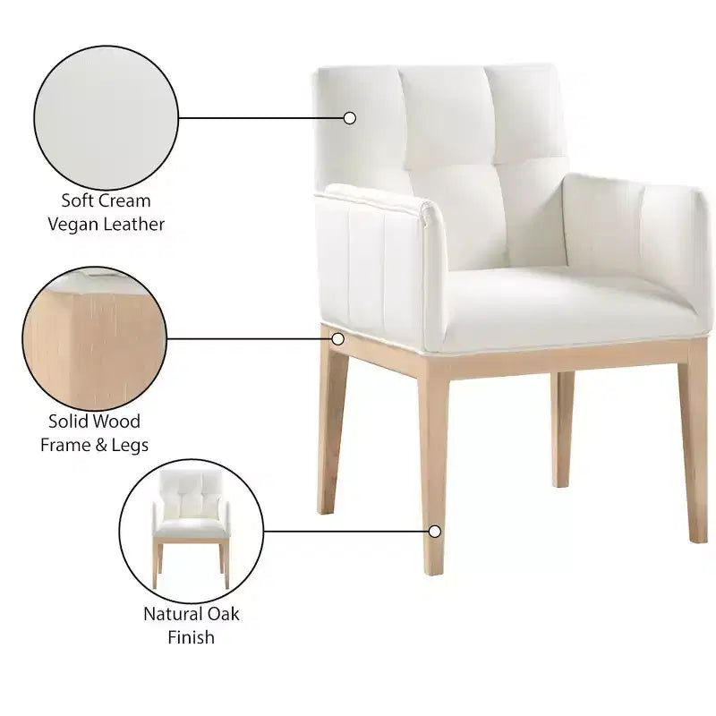 Chaise de salle à manger avec accoudoirs en similicuir (noir/cognac/crème), lot de 2