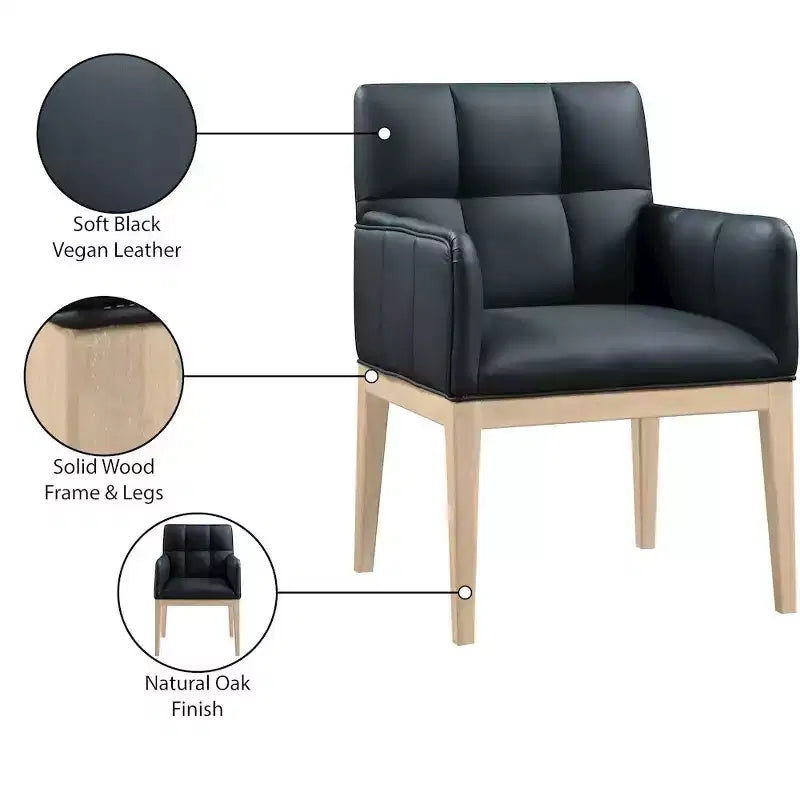 Chaise de salle à manger avec accoudoirs en similicuir (noir/cognac/crème), lot de 2
