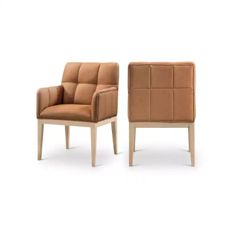 Chaise de salle à manger avec accoudoirs en similicuir (noir/cognac/crème), lot de 2