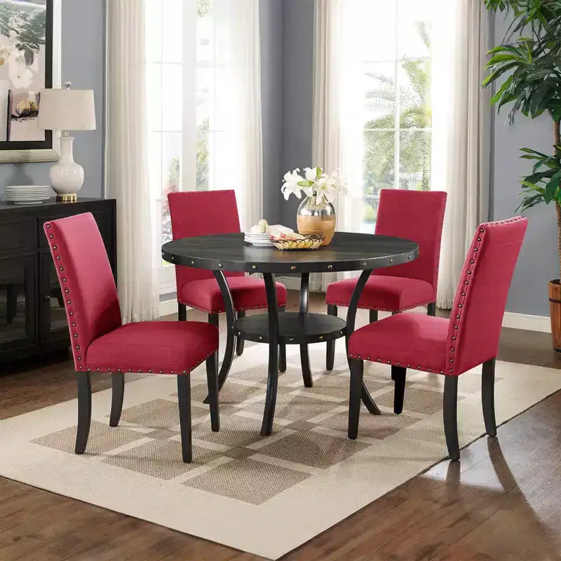Chaise de salle à manger en tissu avec clous décoratifs, beige/bleu/gris/violet/rouge, ensemble de 2